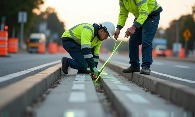 Curbrite field crew installing kerb stones with laser guidance on a Perth roadway