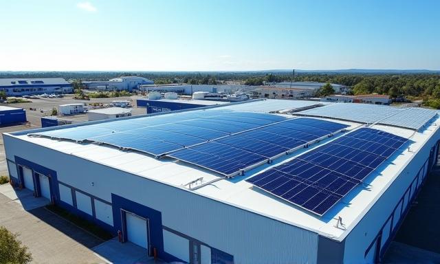 Solar panels installed on the roof of Curbrite’s precast facility